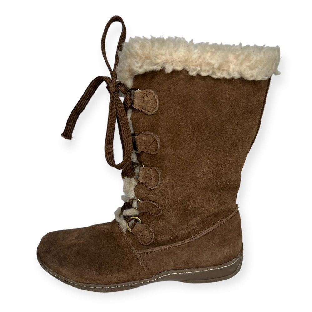 Bjorndal Lace Up Aniston Fuzzy Lined Wintee Boots Women’s Size 7 Brown Leather - Picture 6 of 9